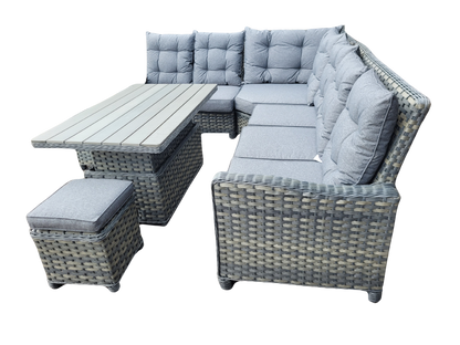 Homeflair Molly Large Grey Rattan Corner with lift Table + Stools