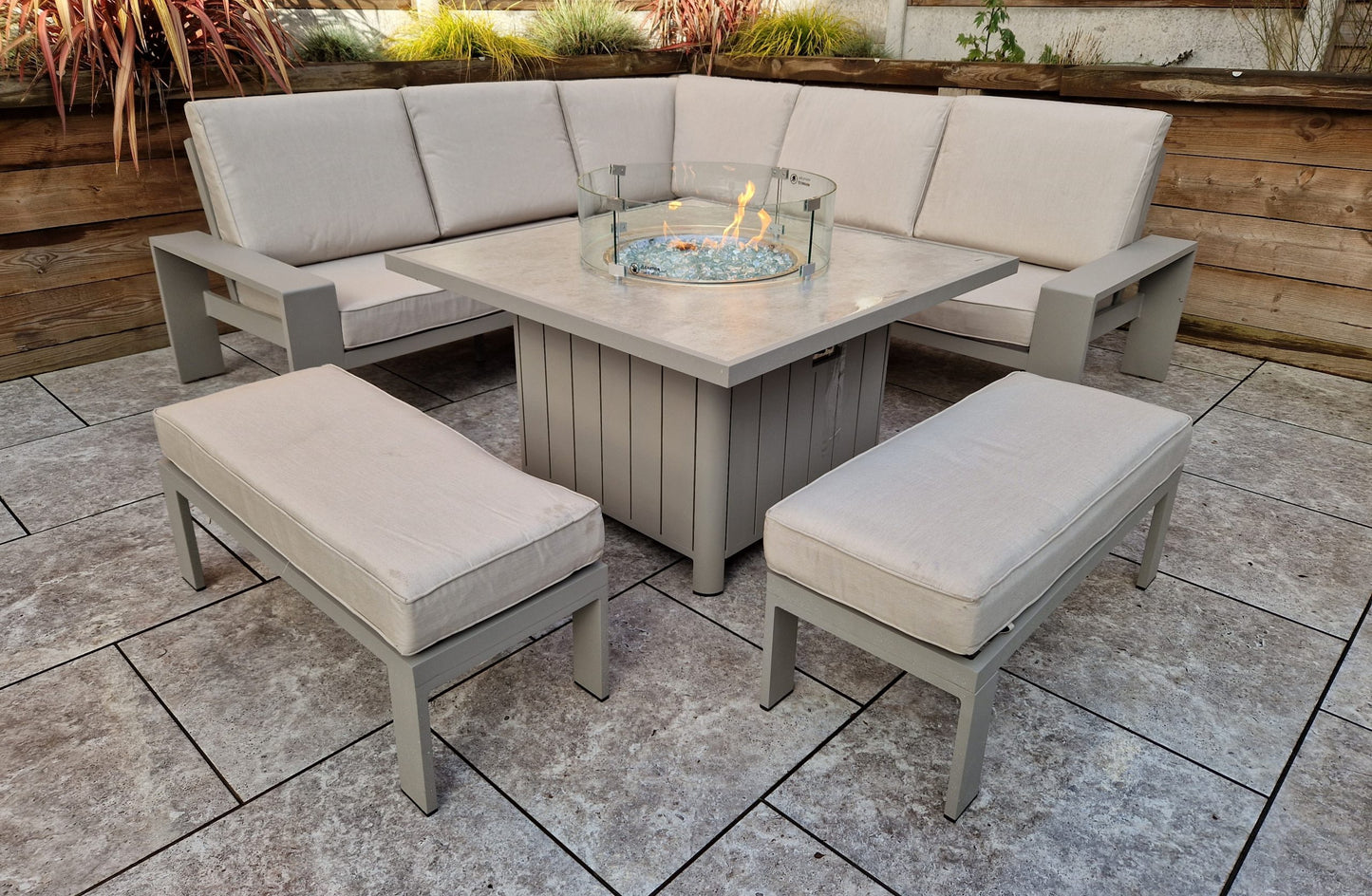 Venus Corner Sofa Dining Set w/ Firepit Table | Venu0416