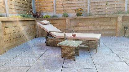 Rattan Single Sun lounger with drinks table | Savannah | Sava0406