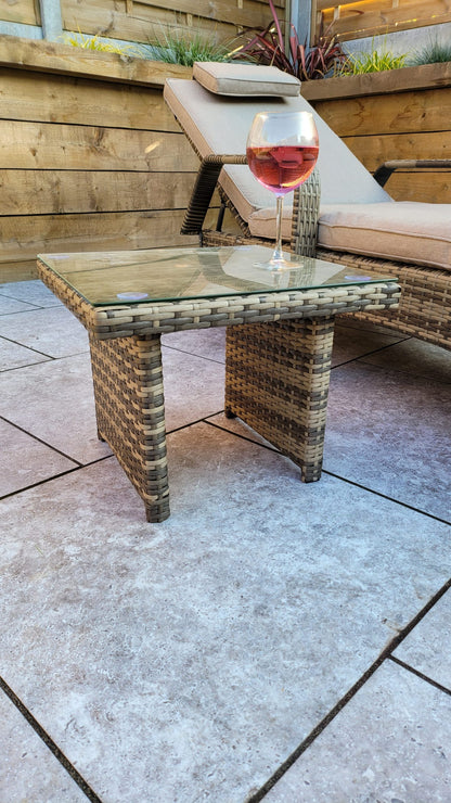 Rattan Single Sun lounger with drinks table | Savannah | Sava0406