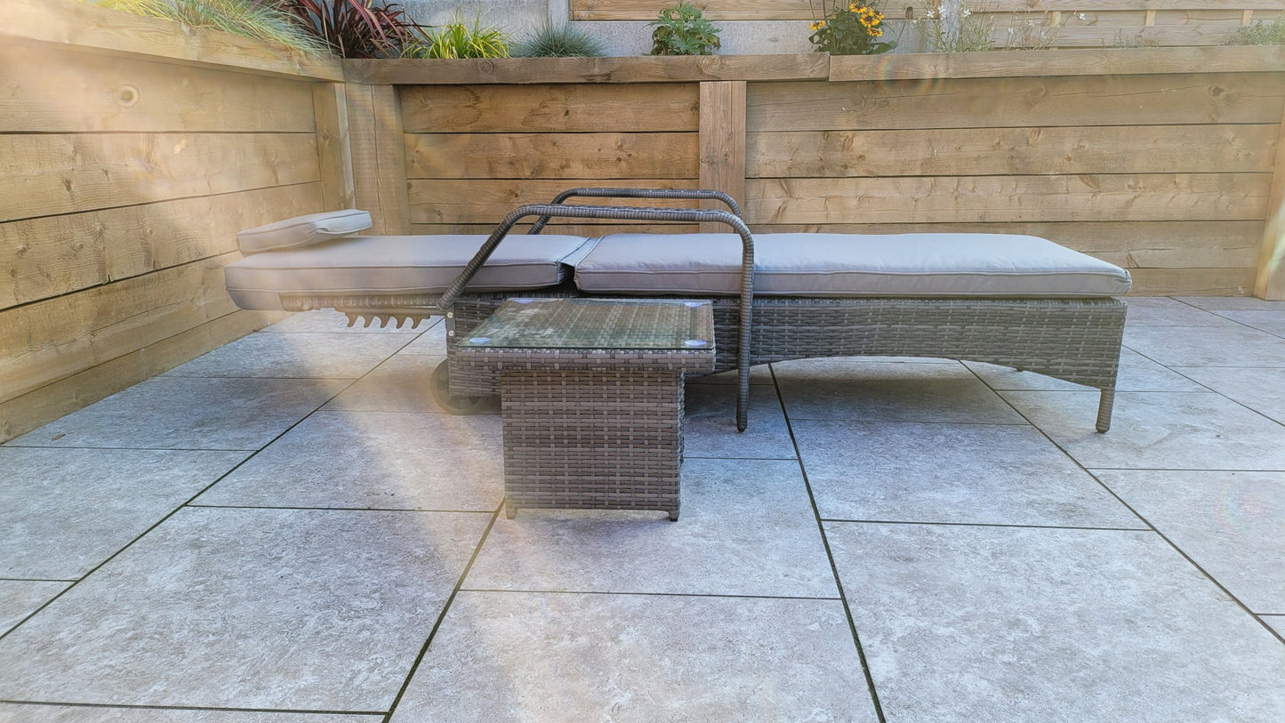 Rattan Single Sun lounger with drinks table | Savannah | Sava0406
