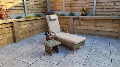 Rattan Single Sun lounger with drinks table | Savannah | Sava0406