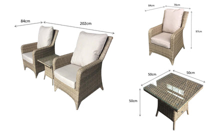 Rattan Beige High Back 3 Piece Lounge Set in Natural | Sarah | Sara0045