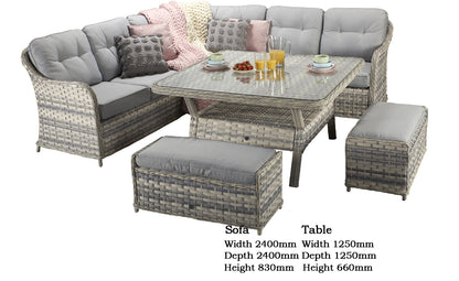 Signature Weave -  Constance Rattan Large Corner Dining Sofa with Benches in Grey |  Cons0203