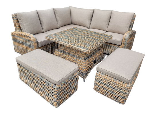 Homeflair Anna Rattan Mixed Weave Corner Sofa Dining Set with Lift Table