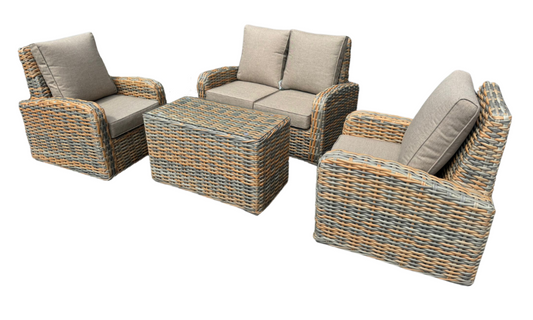 Homeflair Anna Rattan Mixed Weave 2 Seater + 2 Chairs + Coffee Table