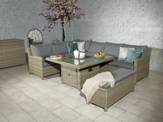 Rattan Wentworth Fire Pit 7pc Deluxe Modular Corner Dining / Lounging Set | AMIR | WEN120FP