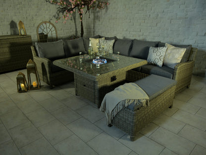 Rattan Wentworth Fire Pit 7pc Deluxe Modular Corner Dining / Lounging Set | AMIR | WEN120FP