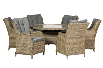 Rattan Wentworth 6 Seater Round Imperial Dining Set | AMIR | WEN140COM-WS