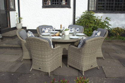 Rattan Wentworth 6 Seater Round Imperial Dining Set | AMIR | WEN140COM-WS