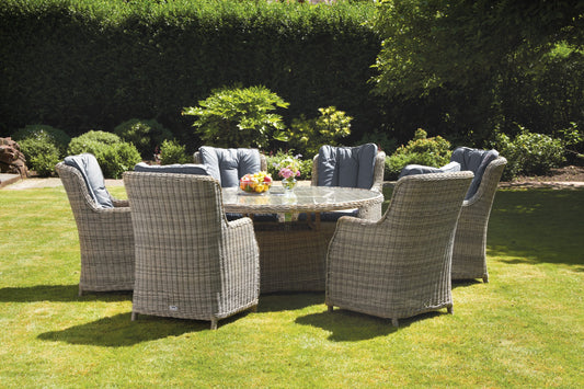 Rattan Wentworth 6 Seater Round Imperial Dining Set | AMIR | WEN140COM-WS