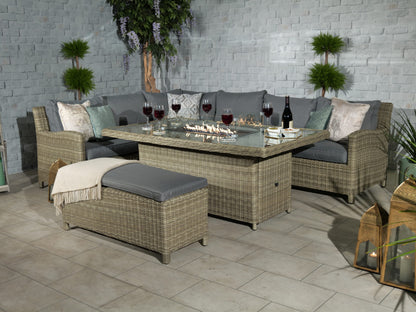 Rattan Wentworth Fire Pit 7pc Deluxe Modular Corner Dining / Lounging Set | AMIR | WEN170XFP