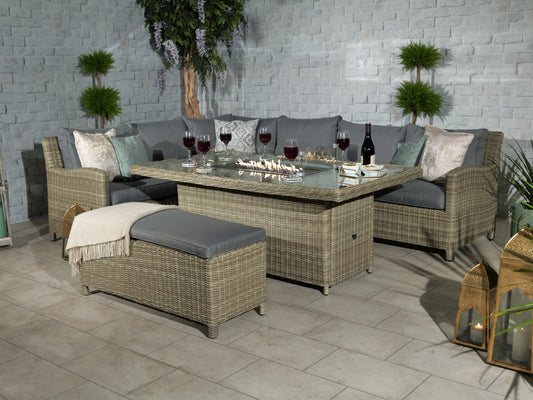 Rattan Wentworth Fire Pit 7pc Deluxe Modular Corner Dining / Lounging Set | AMIR | WEN170XFP