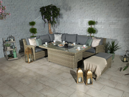 Rattan Wentworth Fire Pit 7pc Deluxe Modular Corner Dining / Lounging Set | AMIR | WEN170XFP