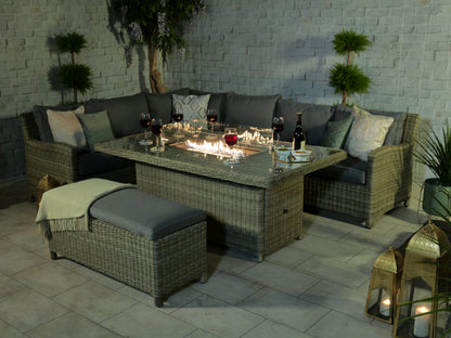 Rattan Wentworth Fire Pit 7pc Deluxe Modular Corner Dining / Lounging Set | AMIR | WEN170XFP
