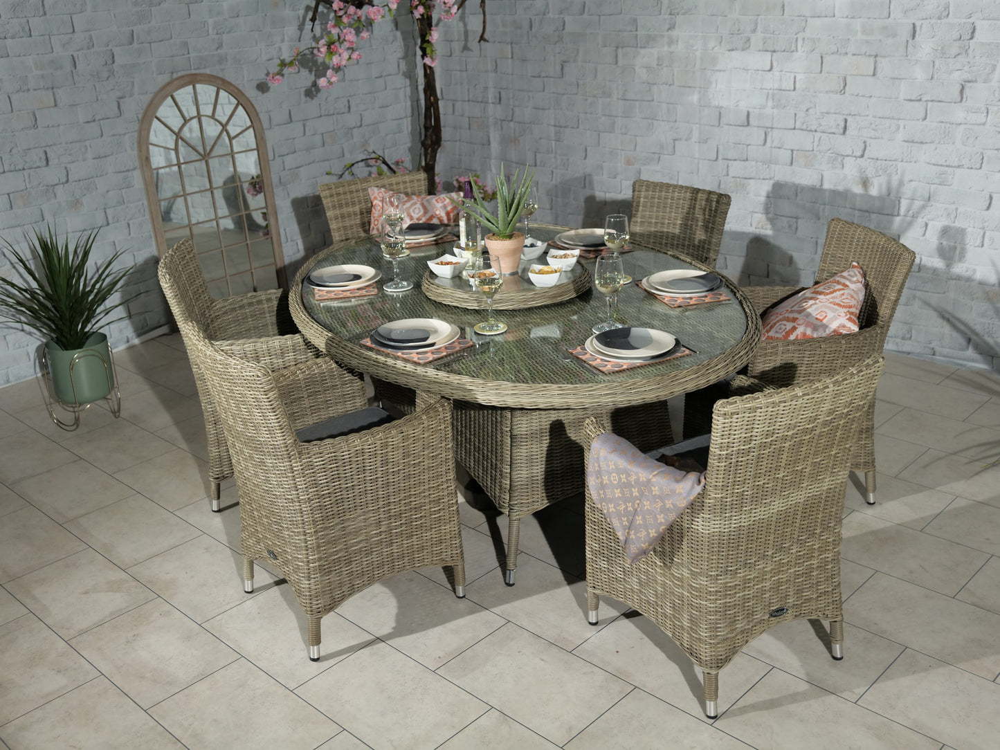 Rattan Wentworth 6 Seater Ellipse Highback Comfort Dining Set | AMIR | WEN200xCAR-WS