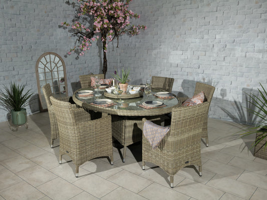 Rattan Wentworth 6 Seater Ellipse Highback Comfort Dining Set | AMIR | WEN200xCAR-WS