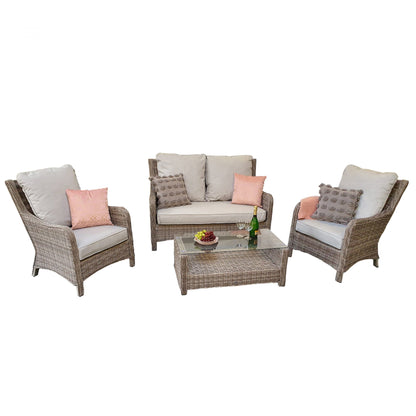 Signature Weave - Alexandra Rattan High Back 4 Seater Sofa Set in Grey | Alex0052
