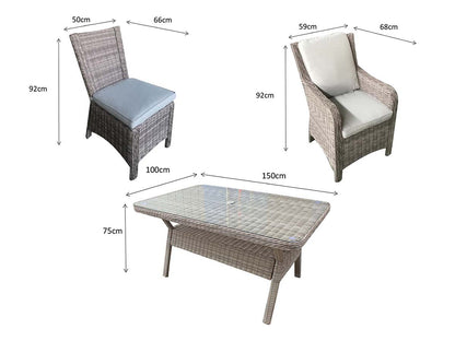 Rattan Rectangular Dining Table + 6 Chairs Set | Alexandra | Alex0205_0176_0177