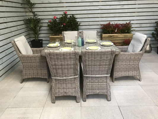 Rattan Rectangular Dining Table + 6 Chairs Set | Alexandra | Alex0205_0176_0177