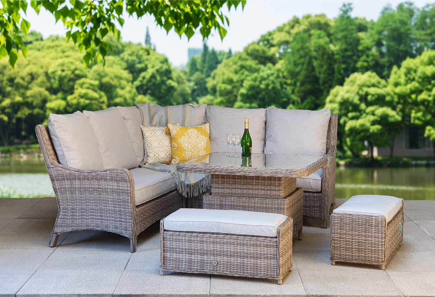Rattan Corner Dining Sofa with Lift Table | Alexandra | Alex0315