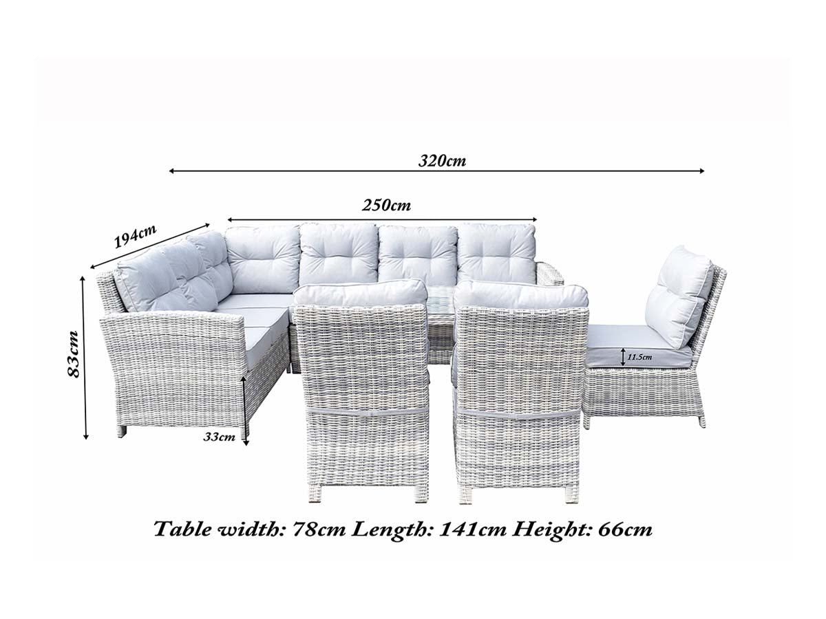 Rattan Corner Dining Sofa with 3 Armless Chairs Set | Amy | Amy0340