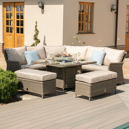 HomHomeflair – Winchester Royal Rattan Corner Dining Sofa Set with Firepit