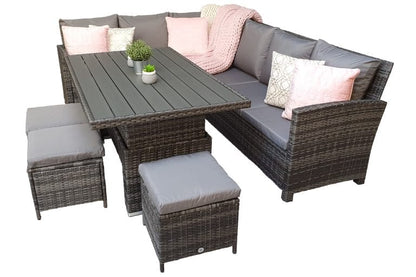 Rattan Charlotte Corner Sofa + Dining Table + 3 Stools Set Grey | Char0309