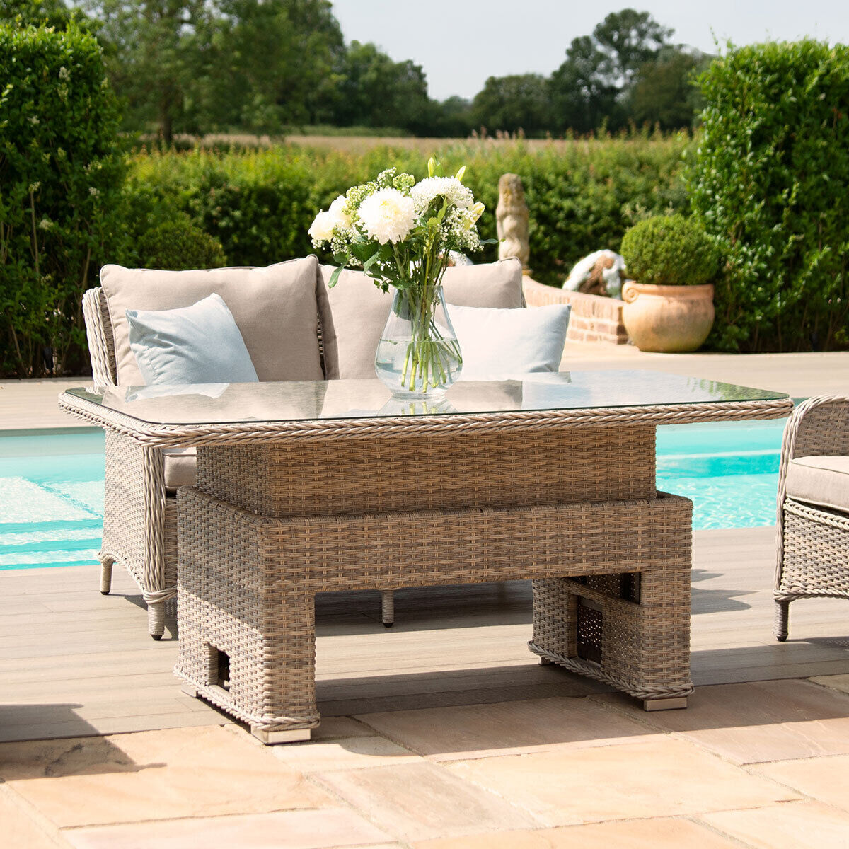 Homeflair – Cotswold Sofa Rattan Dining Set w/ Rising Table