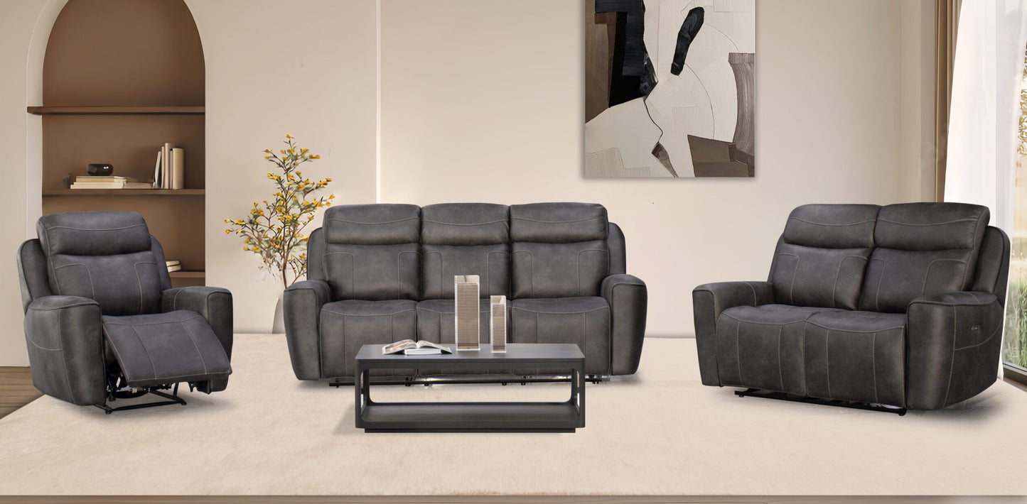 Carlo Power Electric Recliner Fabric Sofa Collection in Charcoal Grey | Exclusive