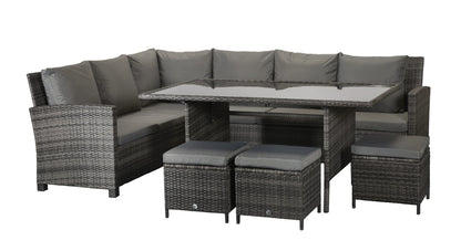 Rattan Charlotte Corner Sofa + Dining Table + 3 Stools Set Grey