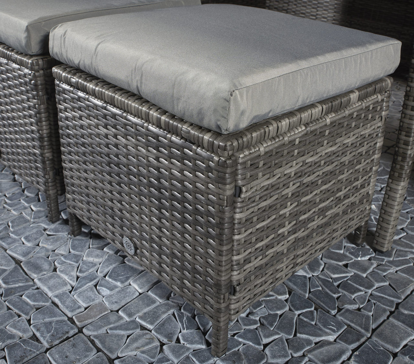 Rattan Charlotte Corner Sofa + Dining Table + 3 Stools Set Grey | Char0156