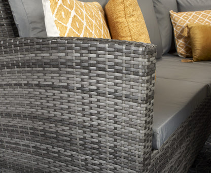 Rattan Charlotte Corner Sofa + Dining Table + 3 Stools Set Grey | Char0156