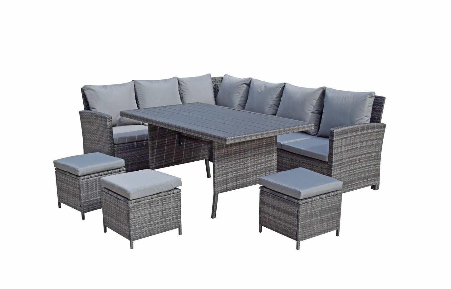 Rattan Grey Corner Sofa + Dining Table + 3 Stools Set | Char0308
