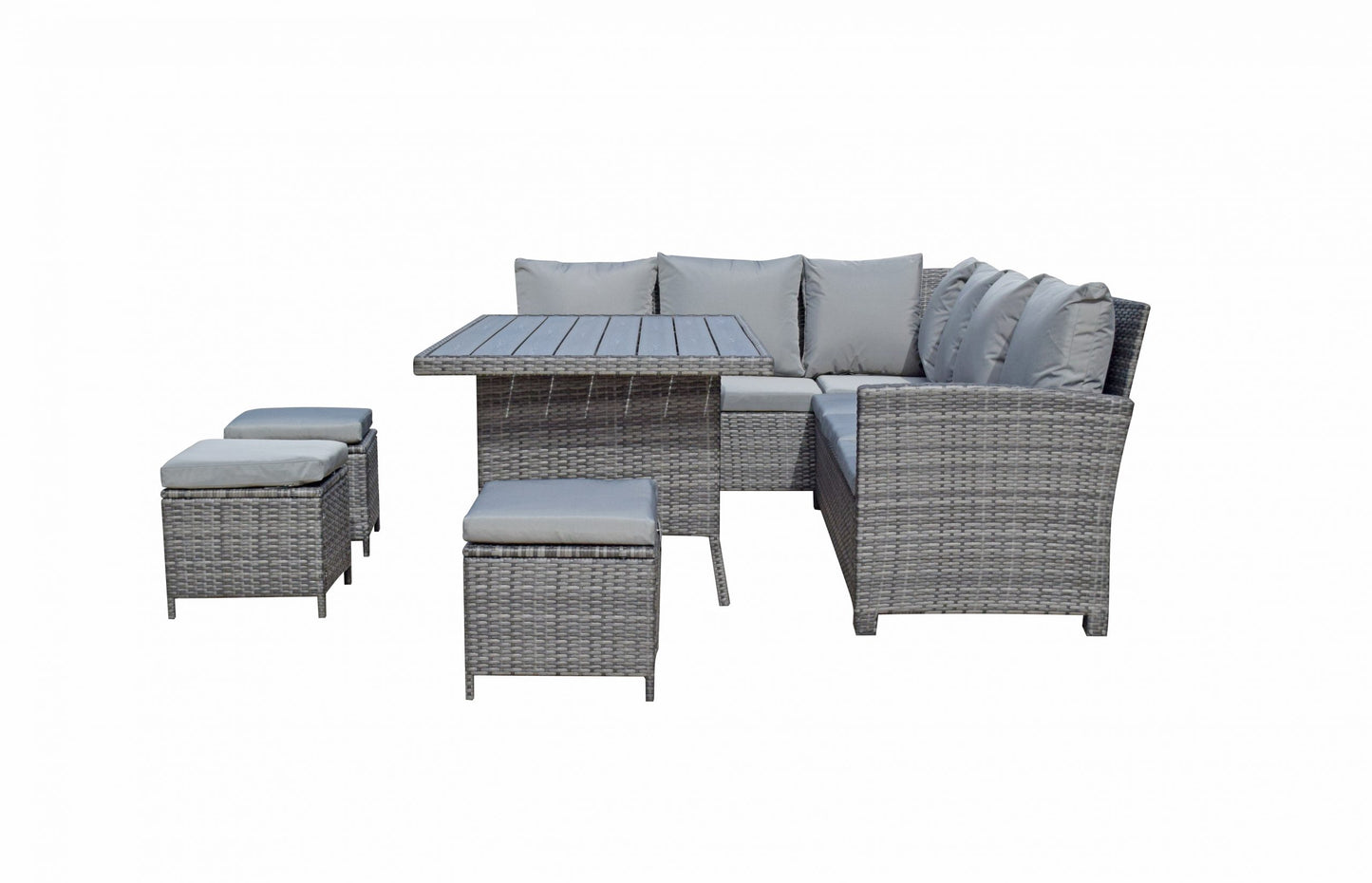 Rattan Grey Corner Sofa + Dining Table + 3 Stools Set | Char0308