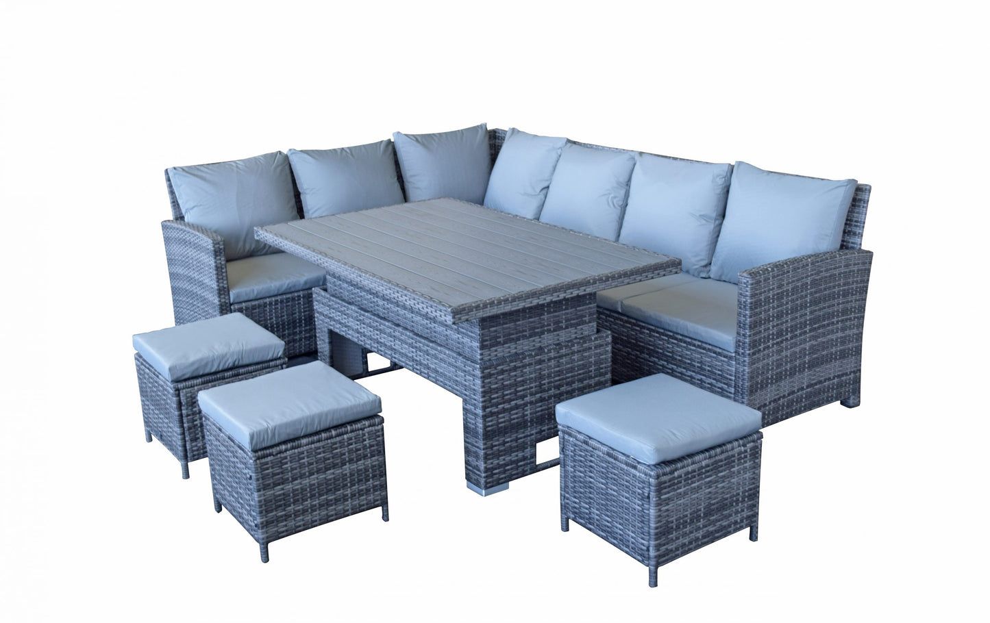 Rattan Charlotte Corner Sofa + Dining Table + 3 Stools Set Grey | Char0309