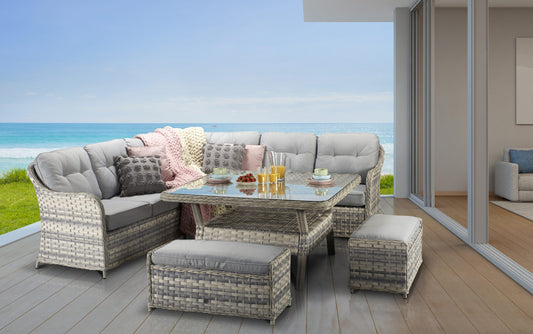 Signature Weave -  Constance Rattan Large Corner Dining Sofa with Benches in Grey |  Cons0203