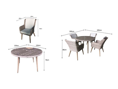 Rattan Round Dining Table in Grey + 4 Chairs Set | Danielle | Dani0164