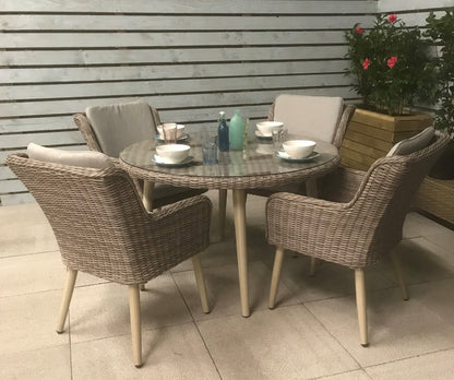 Rattan Round Dining Table in Grey + 4 Chairs Set | Danielle | Dani0164