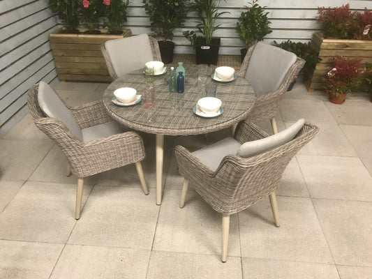 Rattan Round Dining Table in Grey + 4 Chairs Set | Danielle | Dani0164