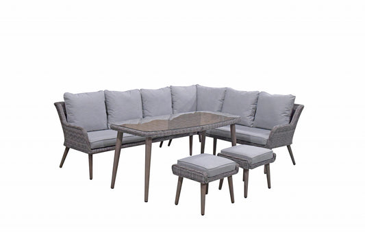 Rattan Corner Sofa with Dining Table + 2 Stools Set | Danielle | Dani0347
