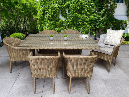 Rattan Large Dining Table + 6 Stacking Chairs | Darcey | Darc0222_Darc0191