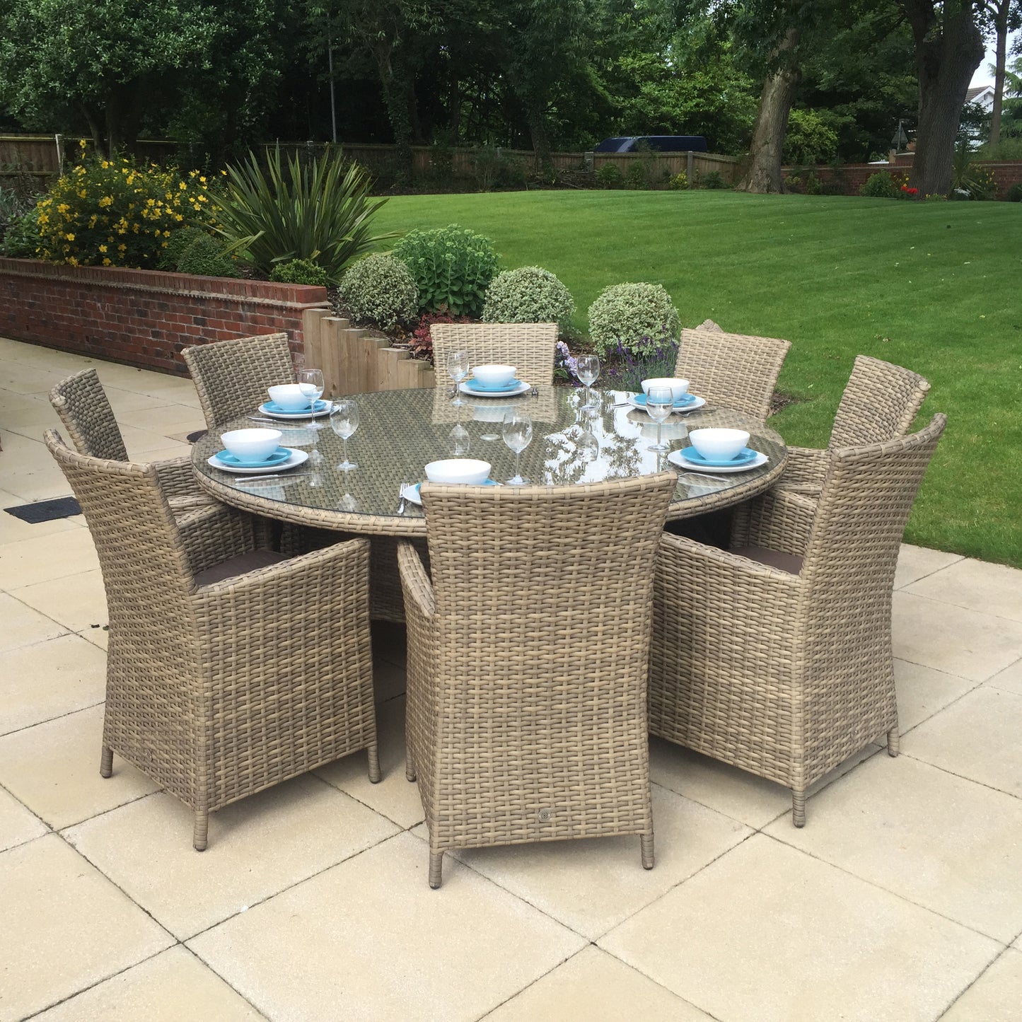 Rattan Large Dining table + 8 High Back Chairs | Darc0224_Darc0256