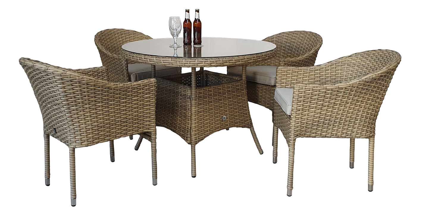 Rattan Round 1m Table + 4 Stacking Chairs Set | Darcey | Darc0225_0191