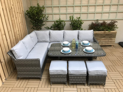 Signature Weave -  Edwina Rattan Grey 7 Seater Corner Dining Sofa in Grey | Edwi0108