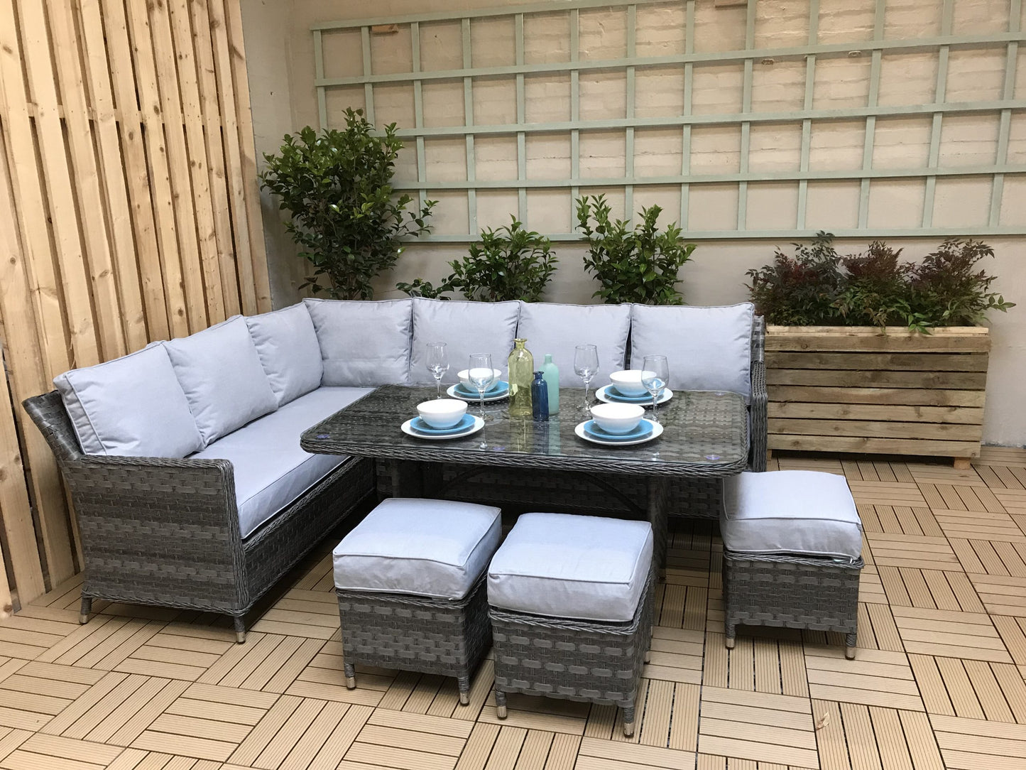 Signature Weave -  Edwina Rattan Grey 7 Seater Corner Dining Sofa in Grey | Edwi0108