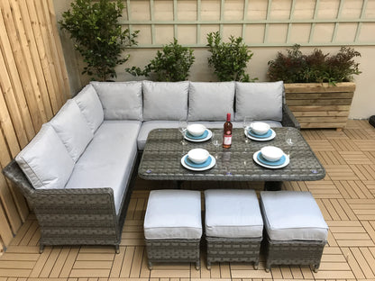 Signature Weave -  Edwina Rattan Grey 7 Seater Corner Dining Sofa in Grey | Edwi0108