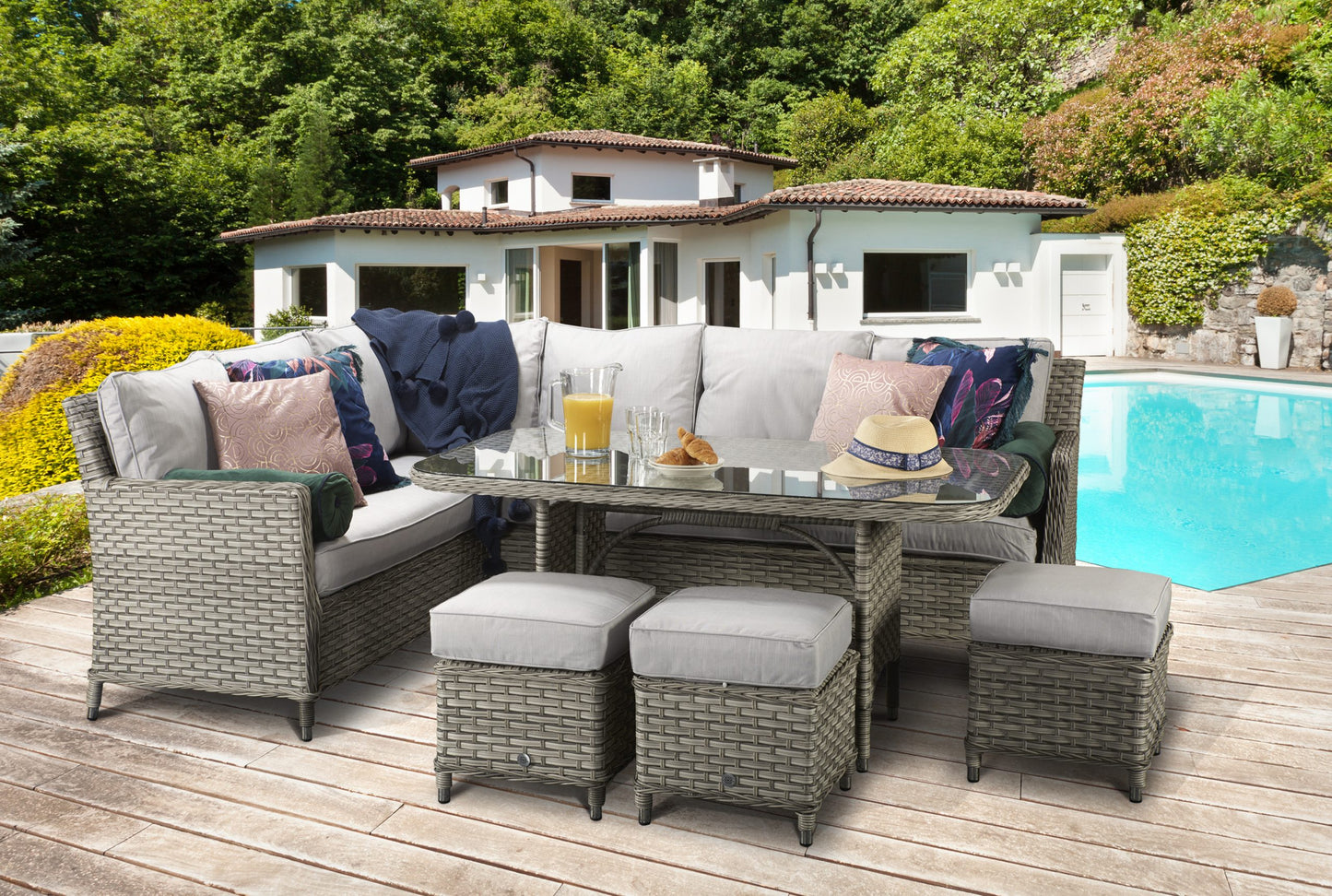 Rattan Grey Corner Dining Sofa in Grey| Edwina | Edwi0259