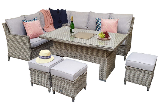 Rattan Corner Dining sofa with Lift Table and Ice Bucket | Edwina | Edwi0317