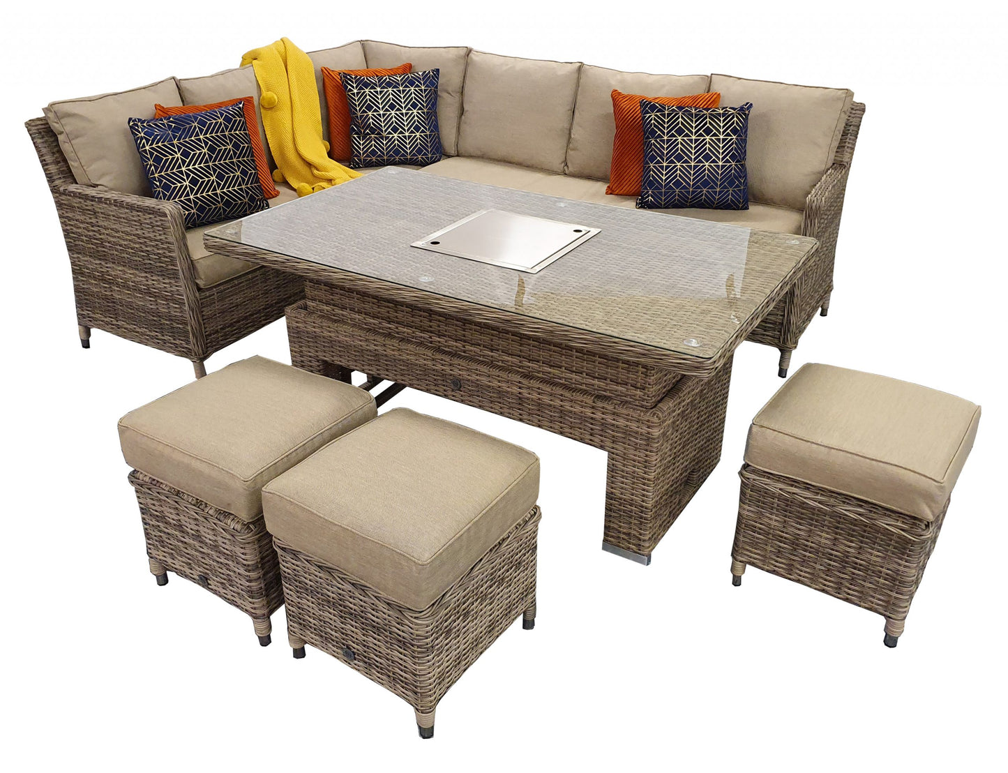 Signature Weave  - Edwina Rattan Corner Dining Set with Lift Table and Ice Bucket | Edwi0318